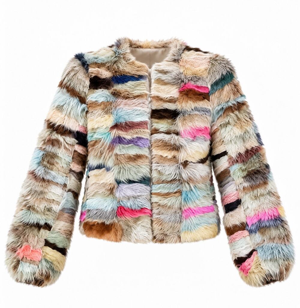 Vintage Fur Mosaic Patchwork Cropped Jacket Medium